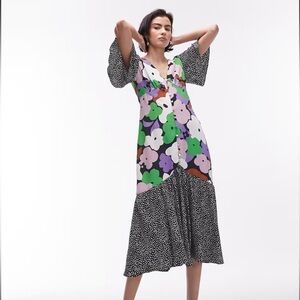 Topshop Petite bold floral mix and match midi dress in multi